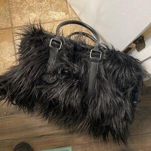 Current mood faux fur weekender furry duffel bag